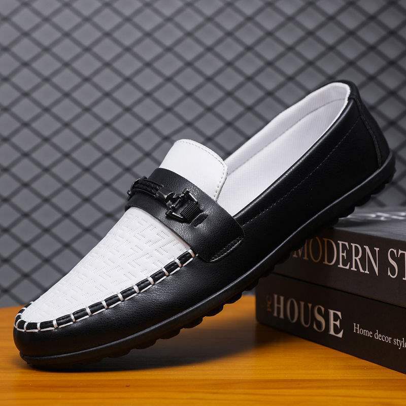 

Мужская обувь на шнуровке Корейская версия Модная Маленькая кожаная обувь Универсальная Мягкая подошва Личность Для вождения Ленивая Повседневная обувь Мужская 39 чёрный