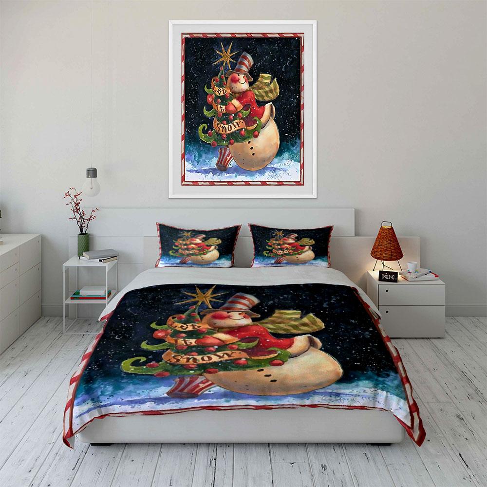 Let It Snow Snowman Painting Bedding Duvet Cover Set Duvet Cover Pillowcases  (1*Duvet Cover 2*Pillowcases, without duvet insert)