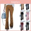 Ladies Slim Fit Color Solid Micro Flared Pants Elastic Waist Casual Pants Corduroy