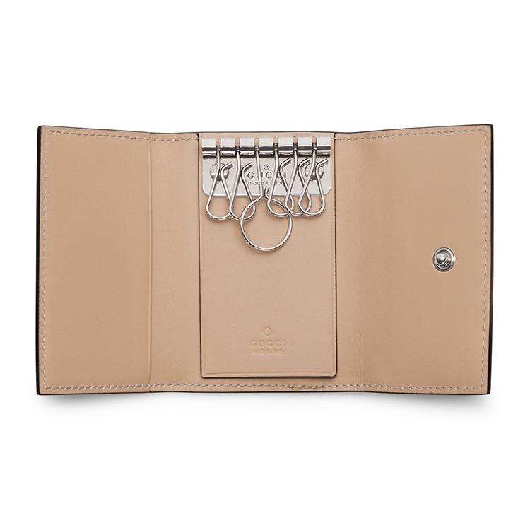 Gucci GG Marmont Series Double G Logo Snap Closure Canvas And Leather Trim Key Pouch Women accessories Beige Dark-Brown 795649-AADQE-5741