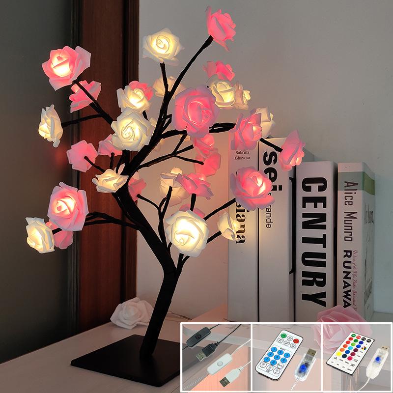 USB Remote Control LED Rose Tree Night Light for Bedroom - Perfect As a Birthday Gift.