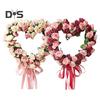 Hjerteformet rosekrans Valentinsdag Kunstig rosekrans med bånd Blomsterkrans til ytterdør for bryllupsdagsdekorasjon