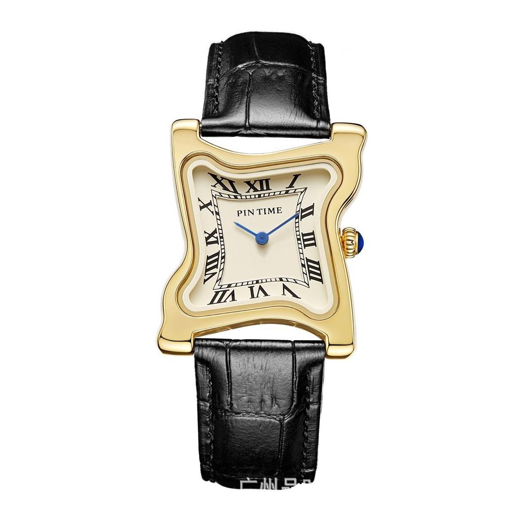 Y2K Goldene Uhren Retro Herren-Quarz-Armbanduhr Quadratische Schmelzende Uhr Römische Ziffern Stundenmarkierungen Unregelmäßige Unisex-Uhr