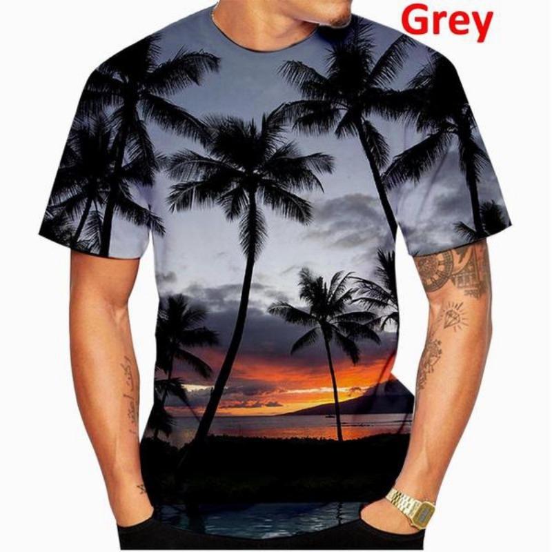 Men's Summer Printed Shirt Palm Motif Short Sleeve Loose Breathable Summer Holiday Beach Hawaiian Tees Tops