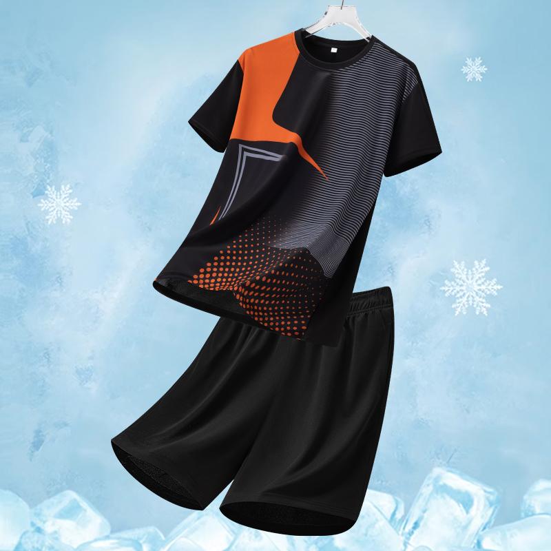 

Spliced Quick-drying Gradient Camouflage Ice Silk Sports Short-sleeved Shorts Suit Men s Running Casual Two-piece Set 3XL світло-оранжевий колір