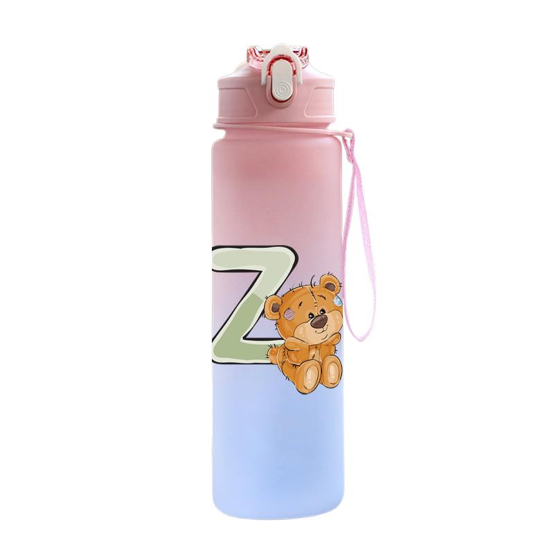 Cartoon Letter Printed Lovely A-Z 750ML Water Bottle Large Capacity Drinking Cup Portable Outdoor Sports Water Cup Children Gift