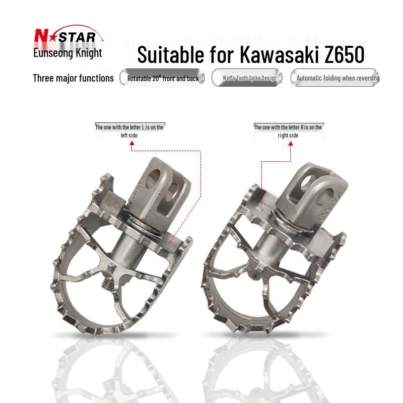 N-STAR Beast 650 Stainless Steel Rotating Foot Pegs - Wide Nail Surface for Motorcycles