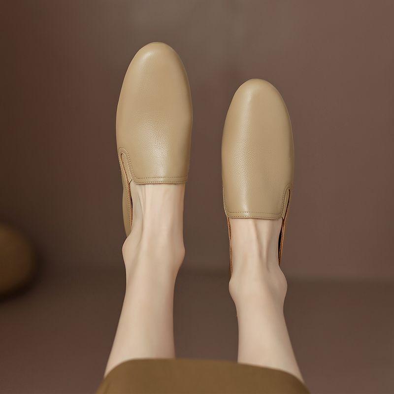 Women's genuine leather soft leather one-pedal small leather shoes British comfortable flat single shoes casual mother shoes lazy shoes