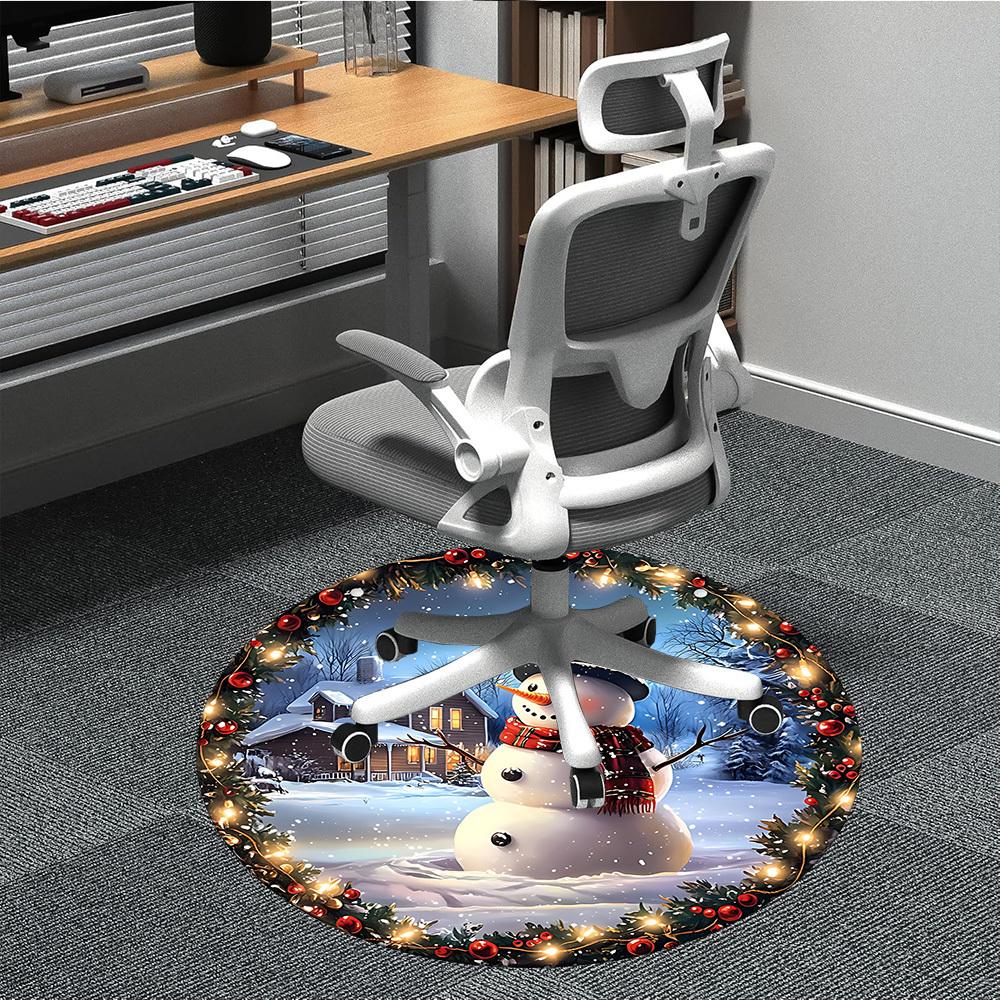 

1pc Snowman Ornament Chair Carpet for Office Non-Slip, Machine Washable Rug for Office, Room - Holiday Decor, Machine Made yy251016078 80cm by 80cm