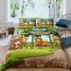 Zoo Theme Duvet Cover Set Animals Pattern Polyester Comforter Cover King Queen Size Cartoon Cute Animals For Kids Bedding Set