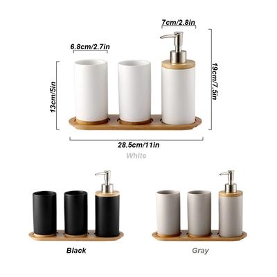 Keramik Badezimmer Zubehör Set Zahnbürstenhalter Becher Seifenspender mit Bambusablage Haushalts Badezimmer Dekoration Kit
