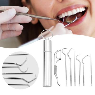 1 Set Zahnstocher aus Metall, hohe Haltbarkeit, rostfrei, tragbare Zahnstocher-Flosser aus Edelstahl und Aufbewahrungskoffer-Set für zu Hause