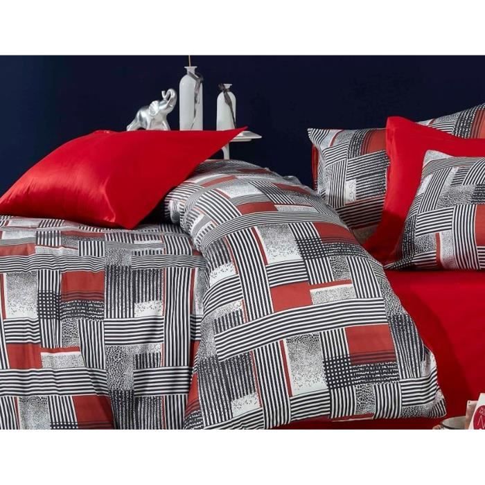 Parure de lit - 1 housse de couette 220 x 240 cm + 2 taies d'oreiller 60 x 60 cm - 100 % polyester microsatin - Gris