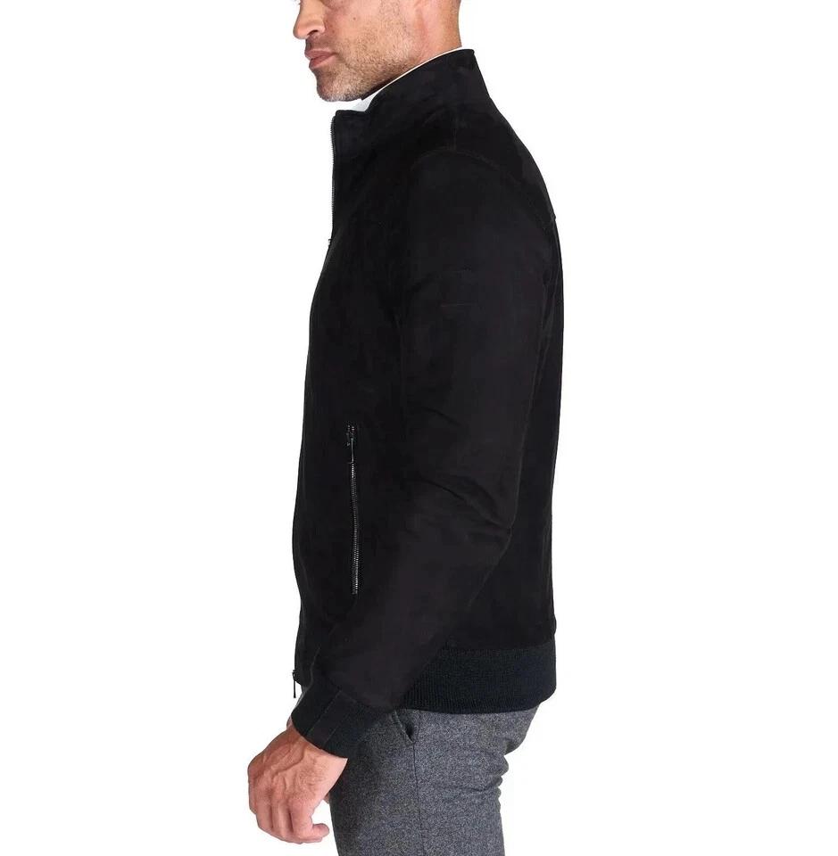 Handmade Genuine Men's Suede Jacket Black Bomber Leather Pure Lambskin Stylish