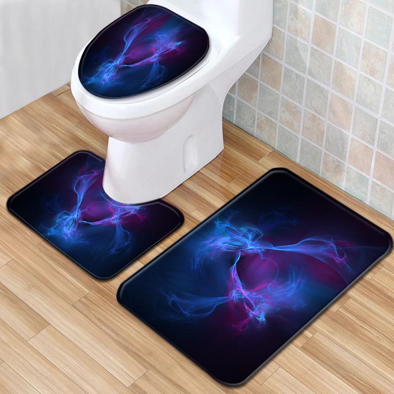 Cool Pattern Bathroom Floor Mat Toilet Three-Piece Set
