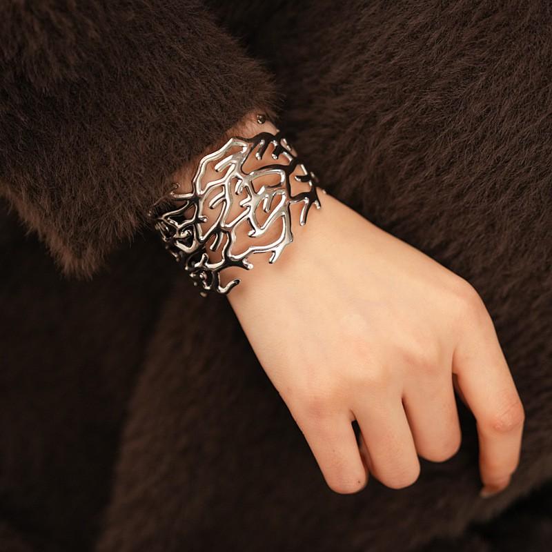 Openwork Metal Cuff Bracelet With Geometric Cutout Design Gold Or Tone Lightweight Fashion Statement Jewelry Women