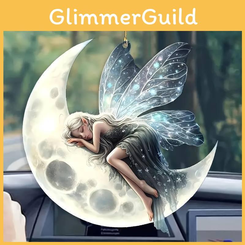 Acrylic Christmas Tree Flat Moon Elf Car Hanging Decor With Modern Style For Seasonal Interior Enhancement