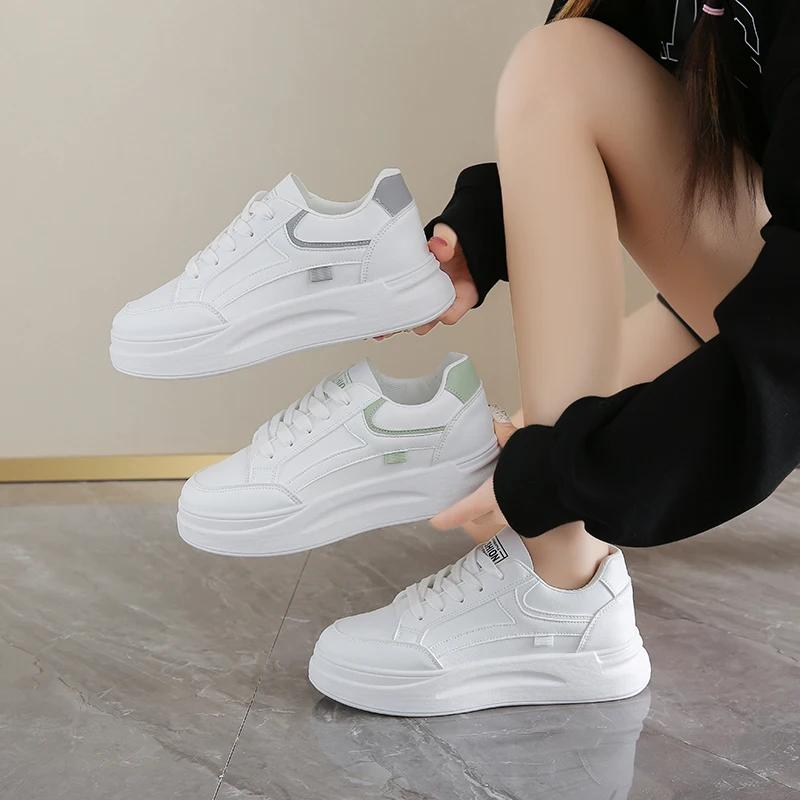 Women's Casual Sports Shoes for Women Lightweight PU Leather Sneakers Platform Womens WhiteTennis Shoes