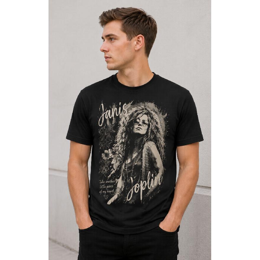 Janis Joplin Grafisch T-shirt voor Heren - Vintage Portretprint van Rocklegende, T-shirt met Korte Mouwen en Ronde Hals voor Muziekliefhebbers, Zachte Katoenmix Casual Kleding