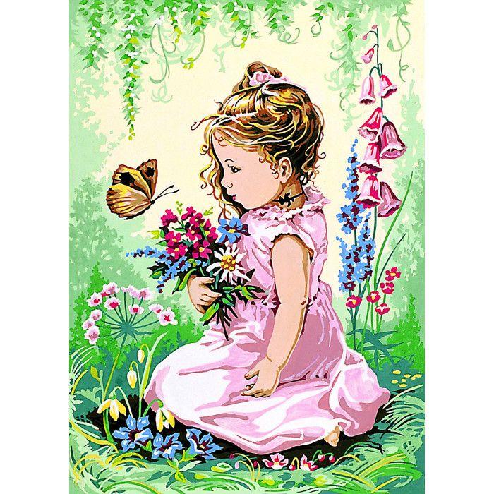 Canevas antique Elise et le papillon 45x60cm