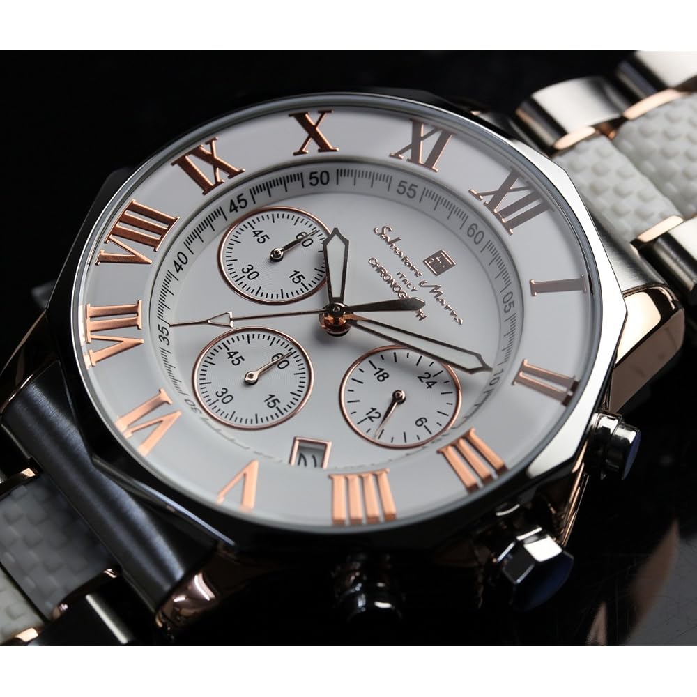 Salvatore Marra Men's Chronograph Watch 10 ATM Water Resistant White Pink Gold Limited Edition