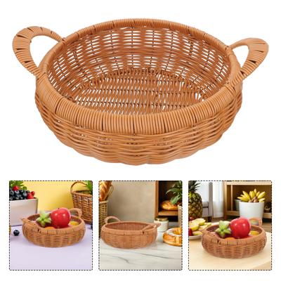 Handwoven Bread Basket with Handle Rattan Serving Tray for Kitchen Imitation Rattan/Wicker Fruit Basket for  Or Party Snack