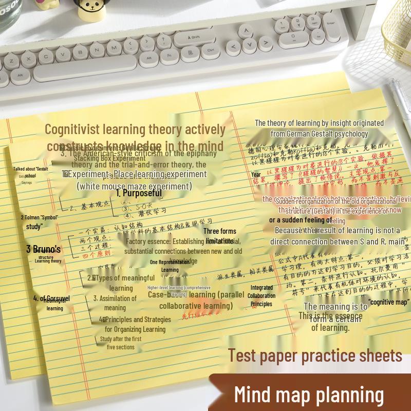 A3 Extra Large Folding Mind Map Notebook - Yellow & White - A4 Blank/Grid/Horizontal Lines