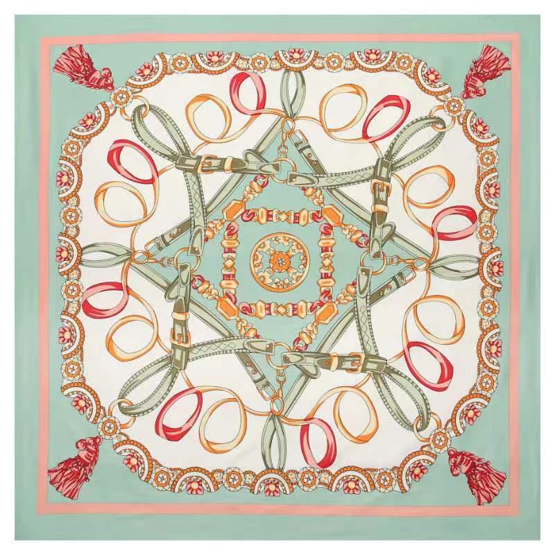 130*130cm 100% Twill Silk Scarf Women Luxury Chain Print Beach Shawl Square Bandana Kerchief Femme Fourlard Echarpes Stoles
