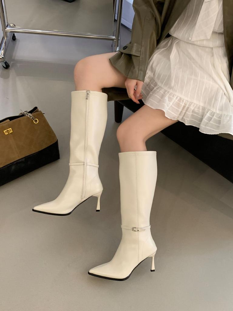 2025 autumn new retro small pointed strap Korean version thin thin high heel high boots women