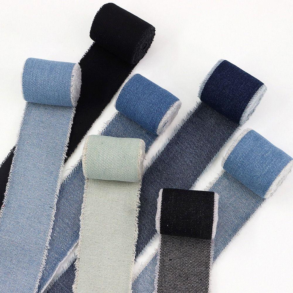 Hairclip Bows Denim Ribbon 2Yards Handmade Fringe Silk Ribbon Jeans Cloth Fabric  Bridal Bouquets