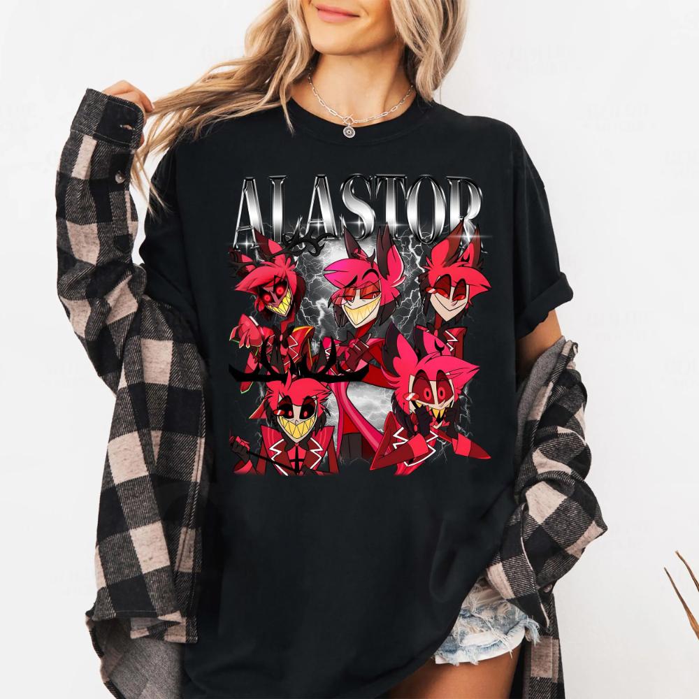 

Alastor Hazbin Hotel Hip Pop Tshirt Gift for Unisex and Women Graphic Y2k Short Sleeve Women Unisex for Spring Summer 4XL