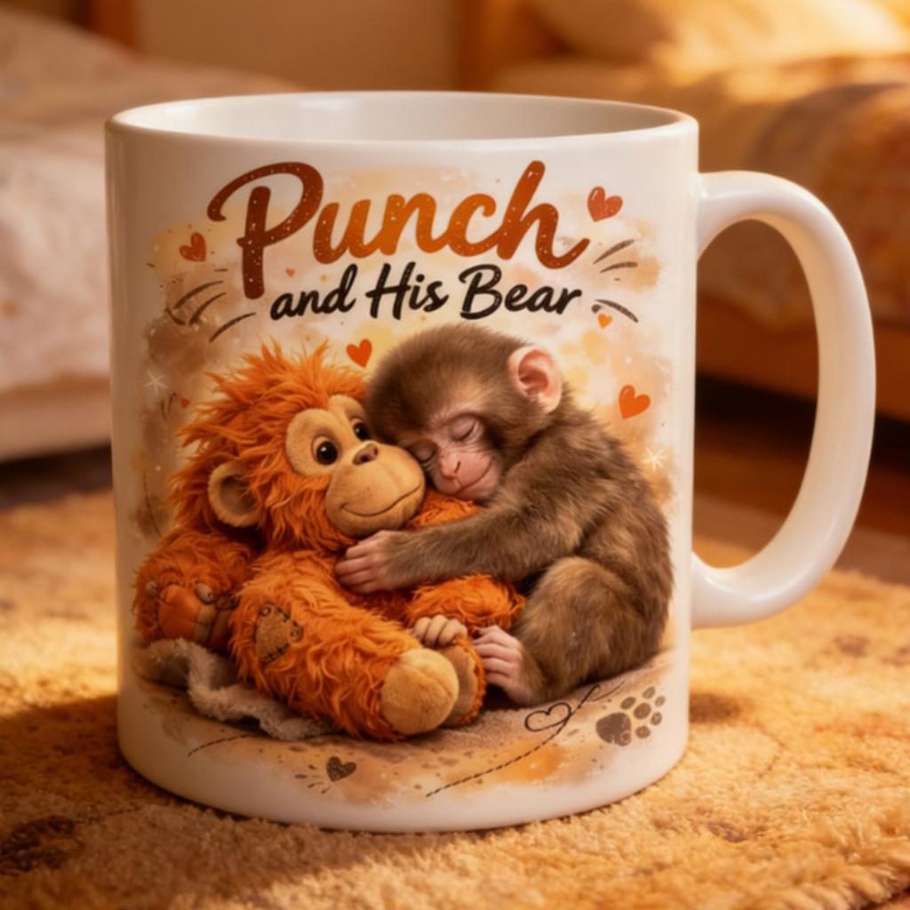11oz Ceramic Punch Monkey Mug Cute Monkey with Orangutan Design Personalized Ceramic Coffee Cup for Family and Loved Ones