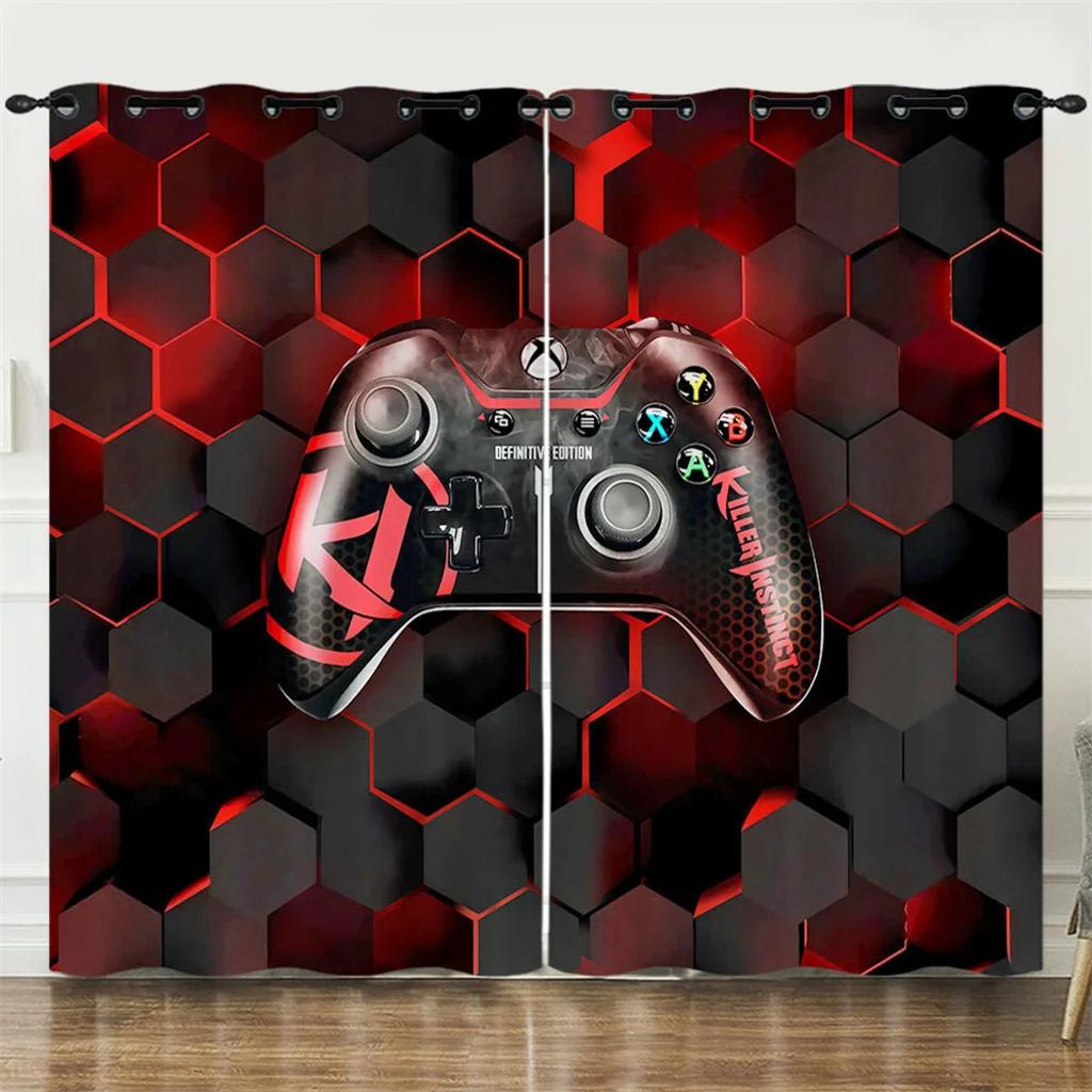 Gamepad Gamer Hand Game Elements Curtains Hippie Room Decoration Bedroom Living Room Sunshade Curtains 2 Panels Cortinas