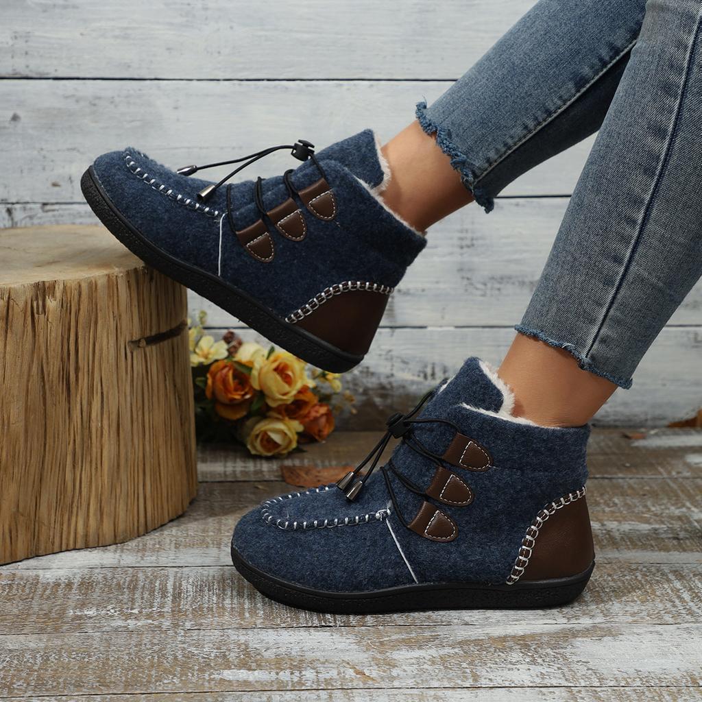Übergrößen-Stiefeletten für Damen, 2024 Herbst/Winter Neue flache High-Top-Baumwollschuhe, Genähte lässige Damenstiefel, Schneestiefel