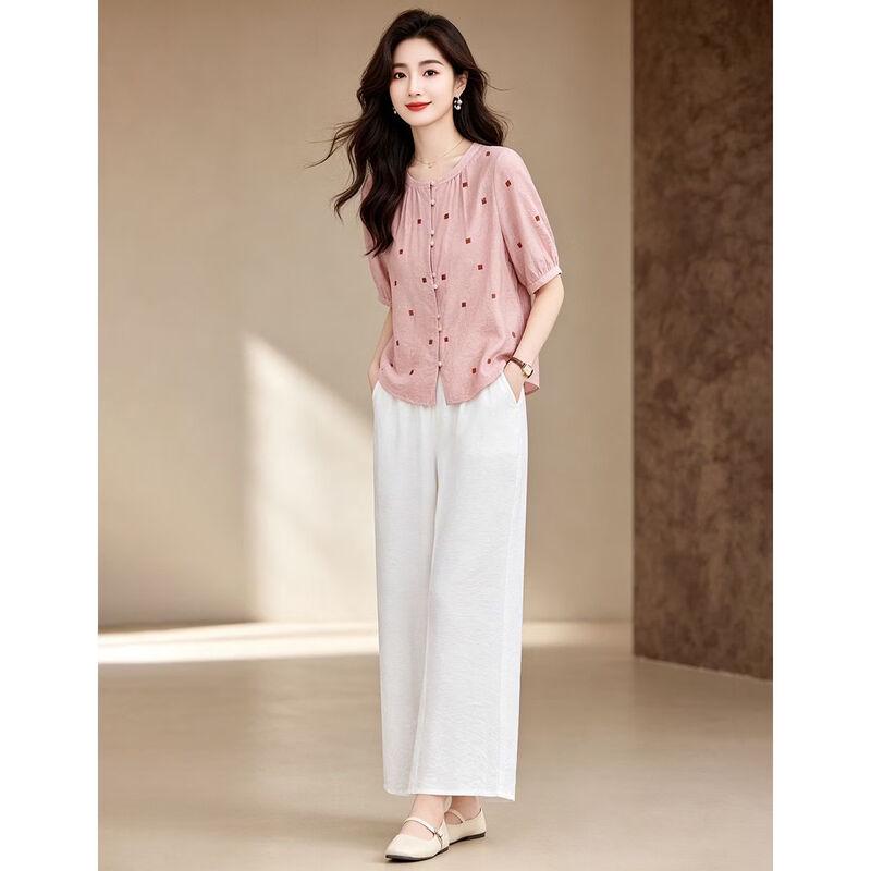 D.F.DEAR Women's Casual Polka Dot Shirt & Wide-Leg Pants Set