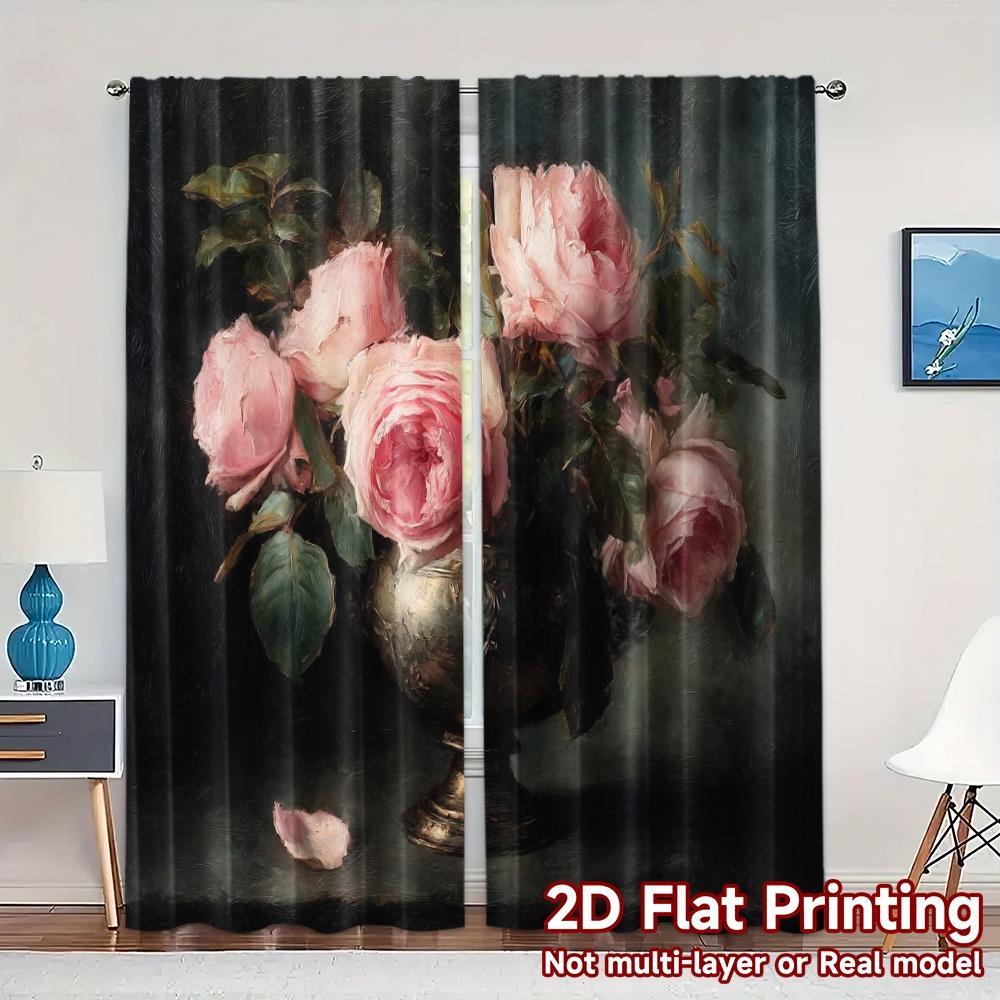 

2pcs 2D FLAT PRINTING Curtains (Without Rod) Blush Bouquet Print Modern Curtains Prints Light Filtering Curtains Decorations 100*130 HOOK 1pcs