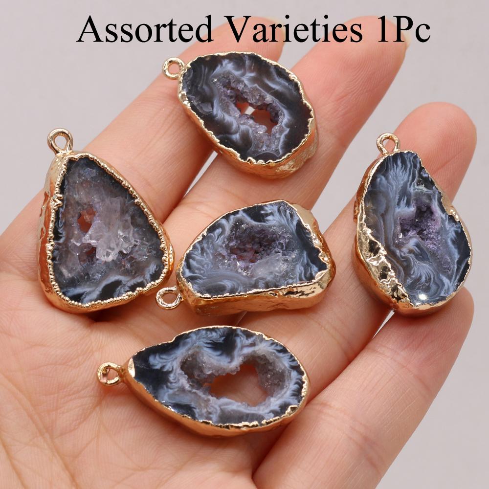 

1 шт., підвіска з натурального каменю, богемні брелоки з друзького агату для аксесуарів для жіночого чоловічого намиста своїми руками або креативного виготовлення ювелірних виробів на Хеллоуїн. 1Pc/15x25-20x30mm