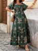 Summer Women's Square Neck Retro Short Sleeved Long Skirt
