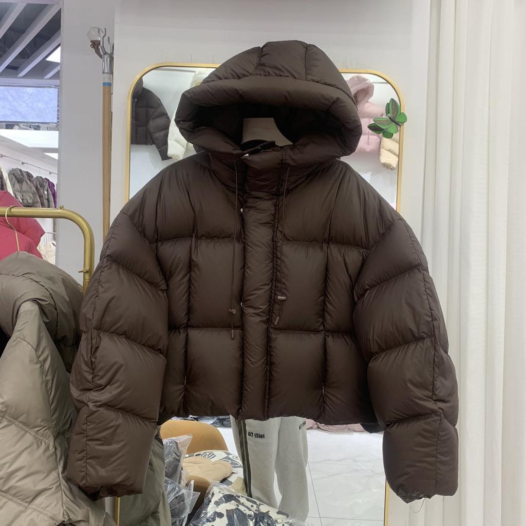 Premium white duck down hooded down jacket women's short winter fashion sweet loose small bread jacket