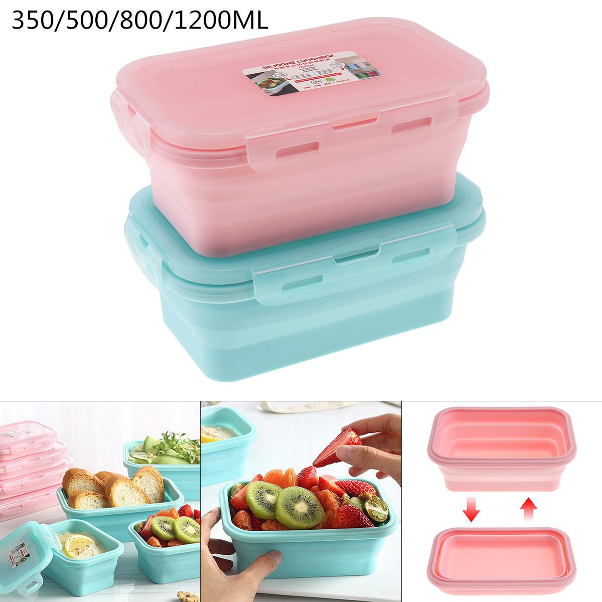 

Силиконовый складной ланчбокс, 350 мл/500 мл, 800 мл/1200 мл, портативный контейнер для хранения продуктов питания, коробка для бенто, синий/розовый, опционально