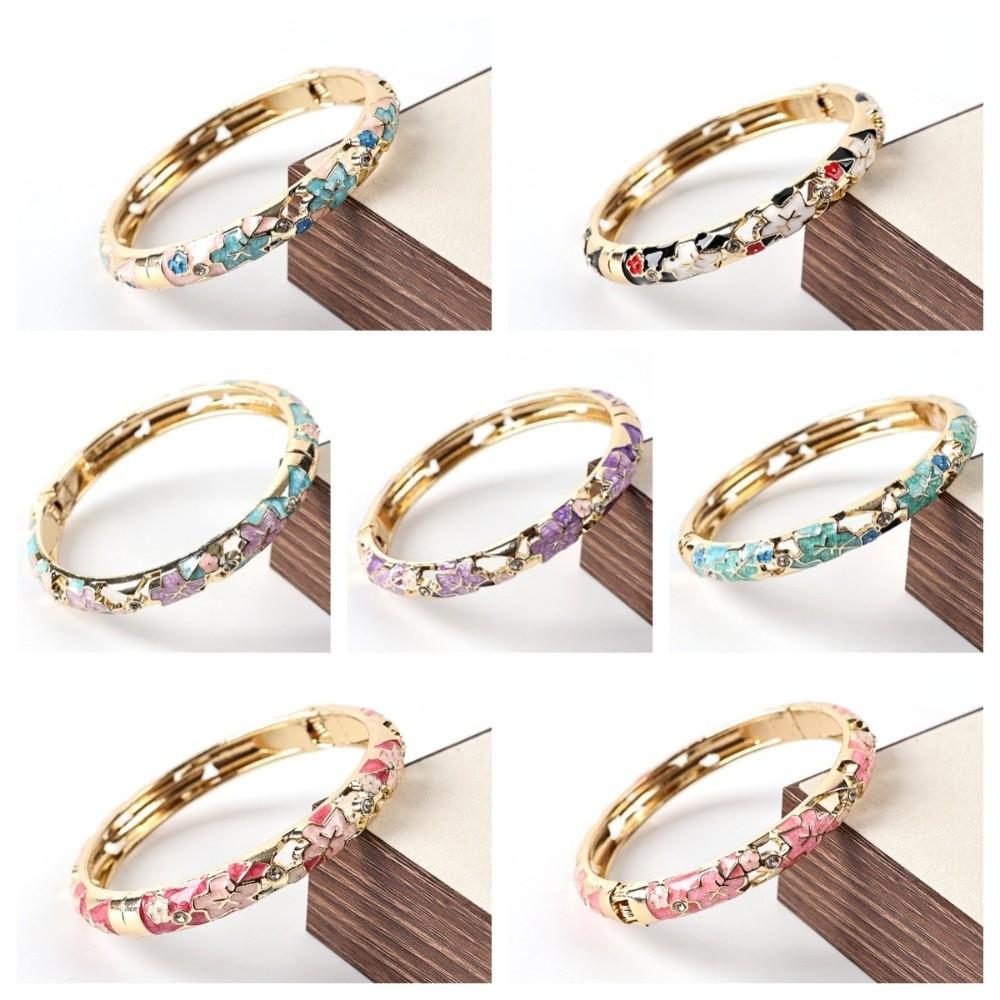 Pulsera de Flores de Colores Esmalte Pulsera de Mano para Mujer Artesanía Pulsera Vintage Cloisonné Niñas