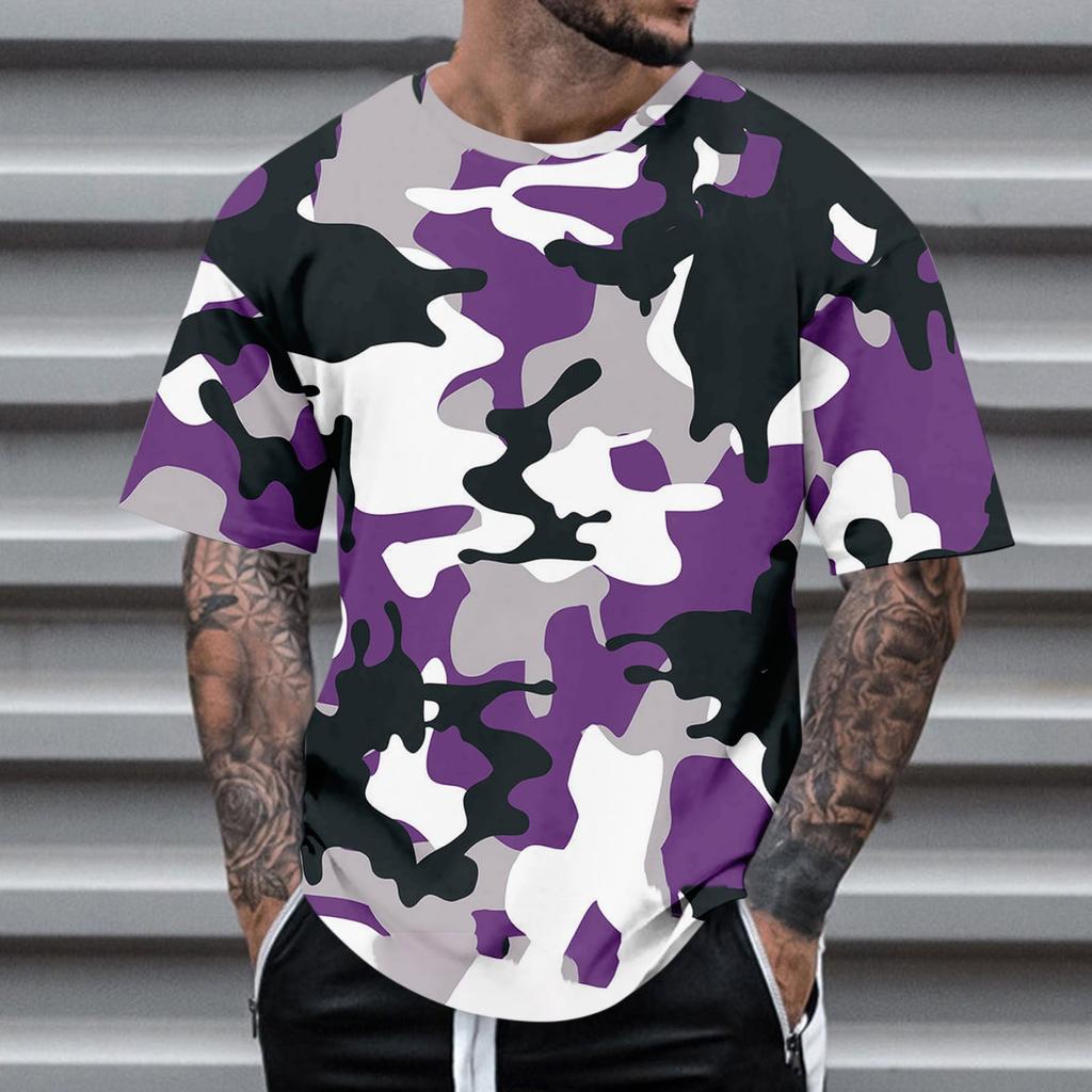 Fashion Men's Short Sleeve Round Neck Printed Top Blouse