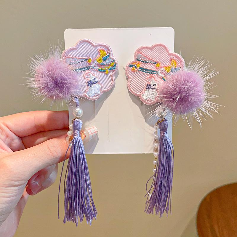 Mid-Autumn Hanfu Fairy Hair Clip - Women's & Children's Ancient Style Floral Tassel, Sweet Accessory for Girls