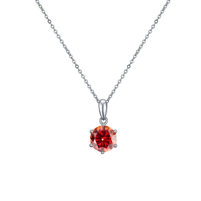 Sterling Silver 925 Moissanite Necklace: Classic Six-Prong European & American Style Women's Colored Diamond Pendant