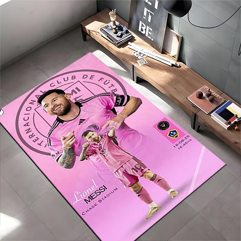 Sports Area Rug, Lionel Messi Inter Miami 10 Pink Poster, Fan Cave Decor, Non-Slip Mat