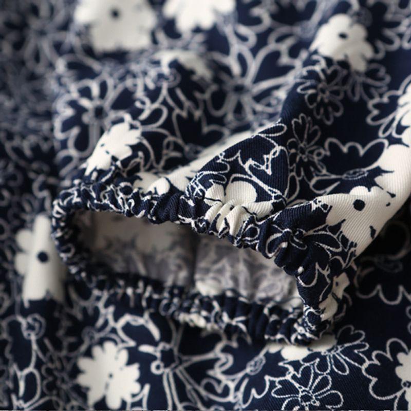 Export Export Chinese Style Blue and White Porcelain Printed V Neck Noil Poplin Dress Women's Summer Thin Long Sleeves Rayon Tourism