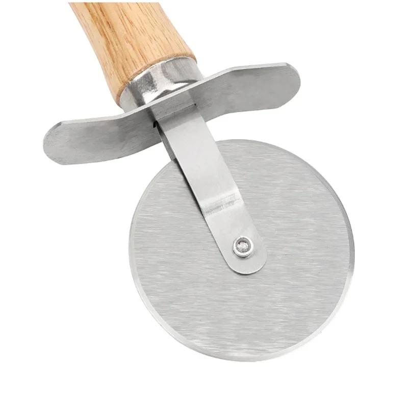 Stainless Steel Pizza Cutter Wooden Handle Pastry Dough Cutter Baking Supplies Cutting Wheel Slicer Kitchen Accessories Shovel