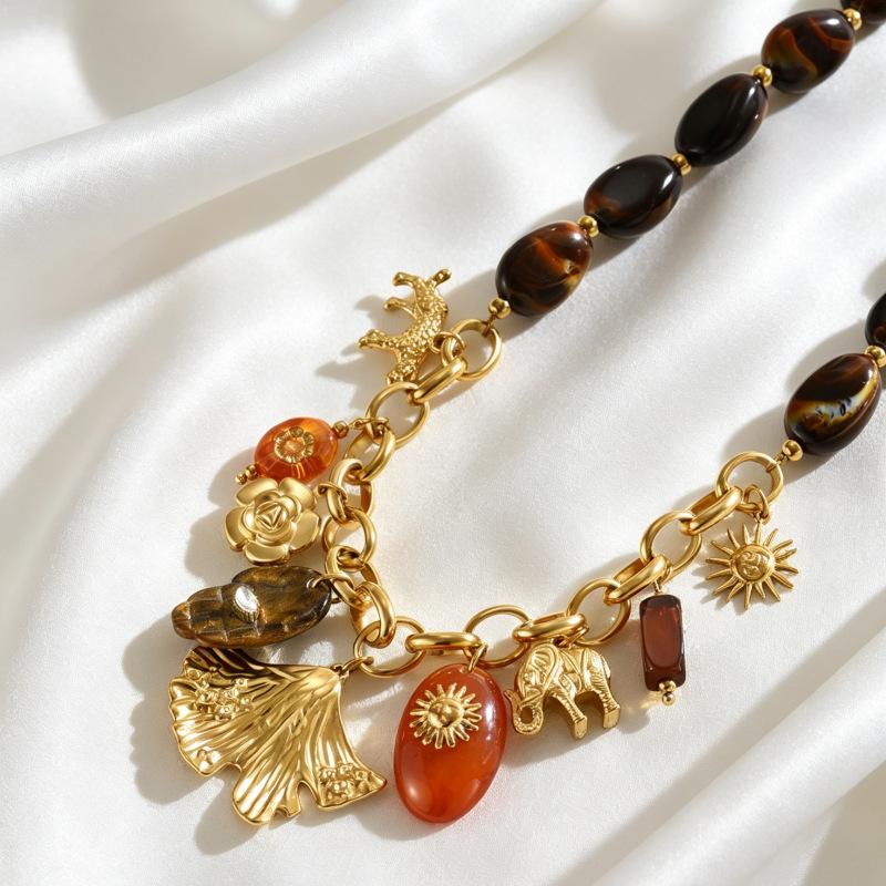 New Popular National Style Accessories Necklace Multi-pendant Gold-plated Retro Sun Flower Heart-shaped Stainless Steel Jewelry Jewelry