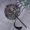 Chinese Ancient Style Black Bamboo Waist Fan Han Dynasty Circular Fan Chinese Style Long Handle Tassel Curling Folding Fan Classical Portable Wrist