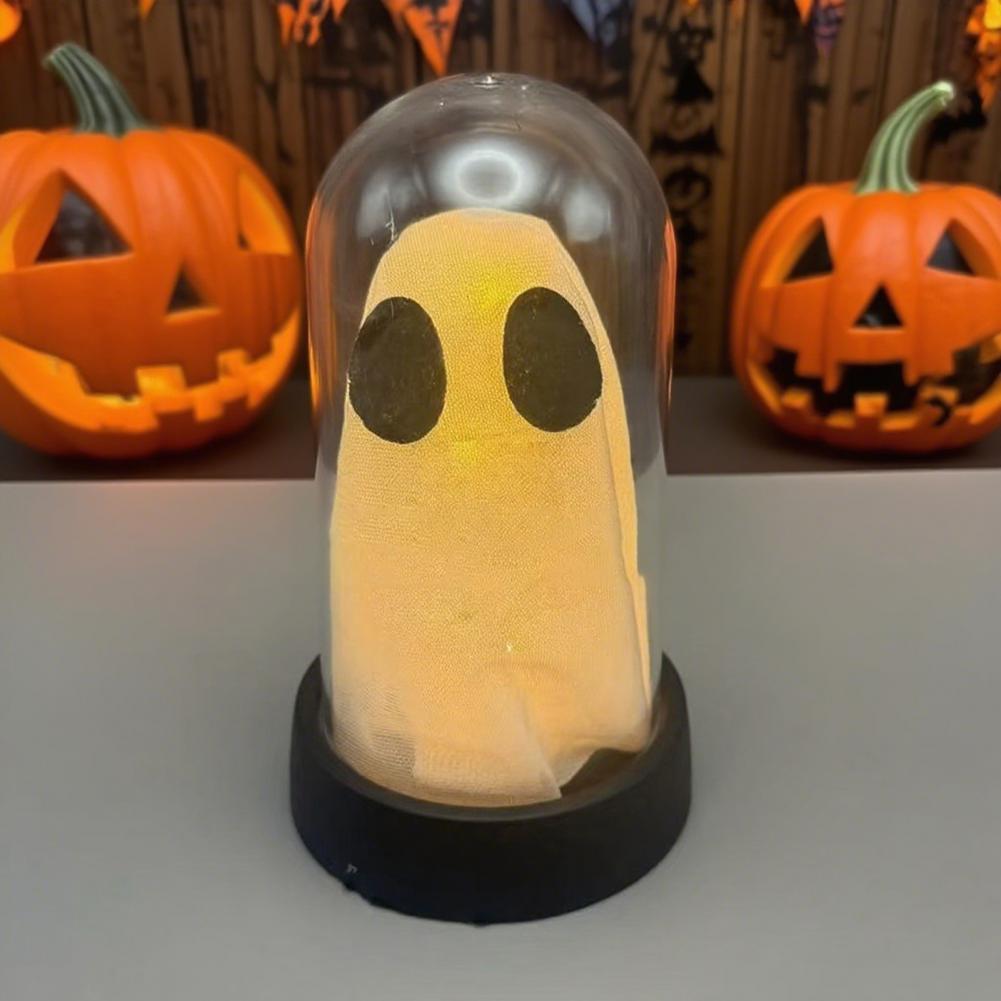 Light Up Ghost Halloween Decoration Glowing Ghost Glass Cover Spooky Halloween Ghost Decoration Glass Dome for Home Party
